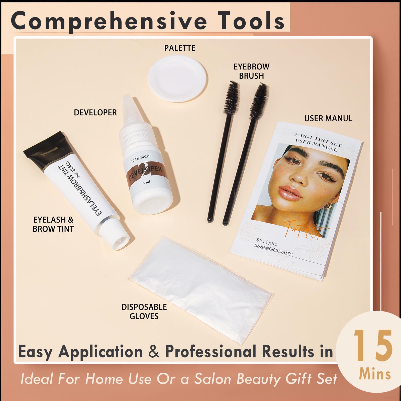 Sklight kit couleur cils et sourcils – applicateurs professionnels pour une coloration précise.