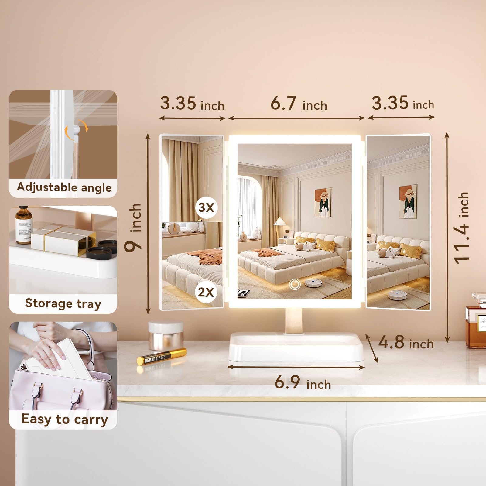 SKSFLY miroir maquillage recharge USB-C pratique