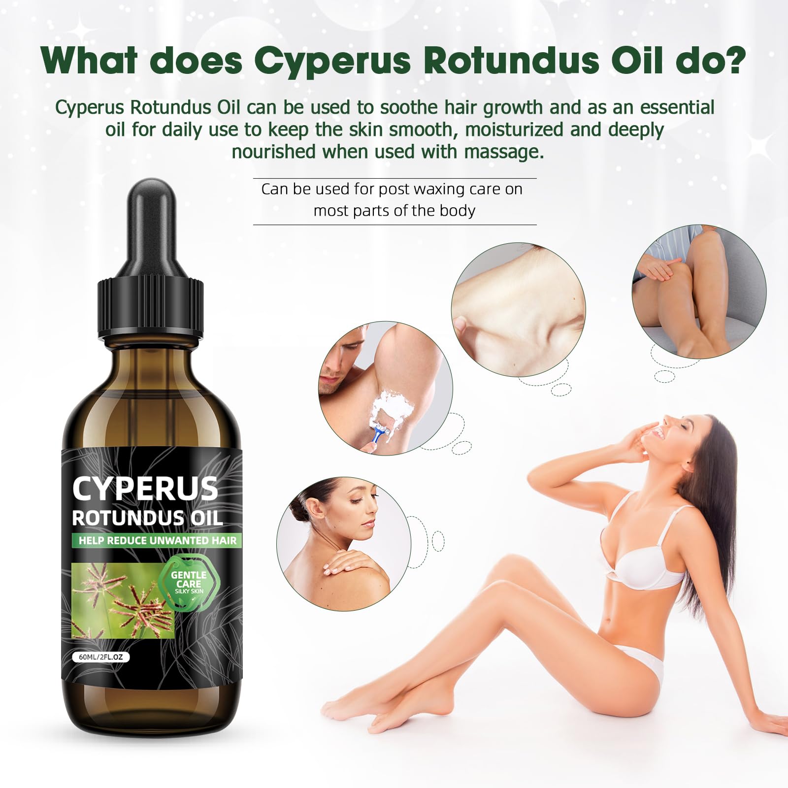 Soin corporel SKSOYT à l’huile de Cyperus Rotundus pour nourrir la peau.