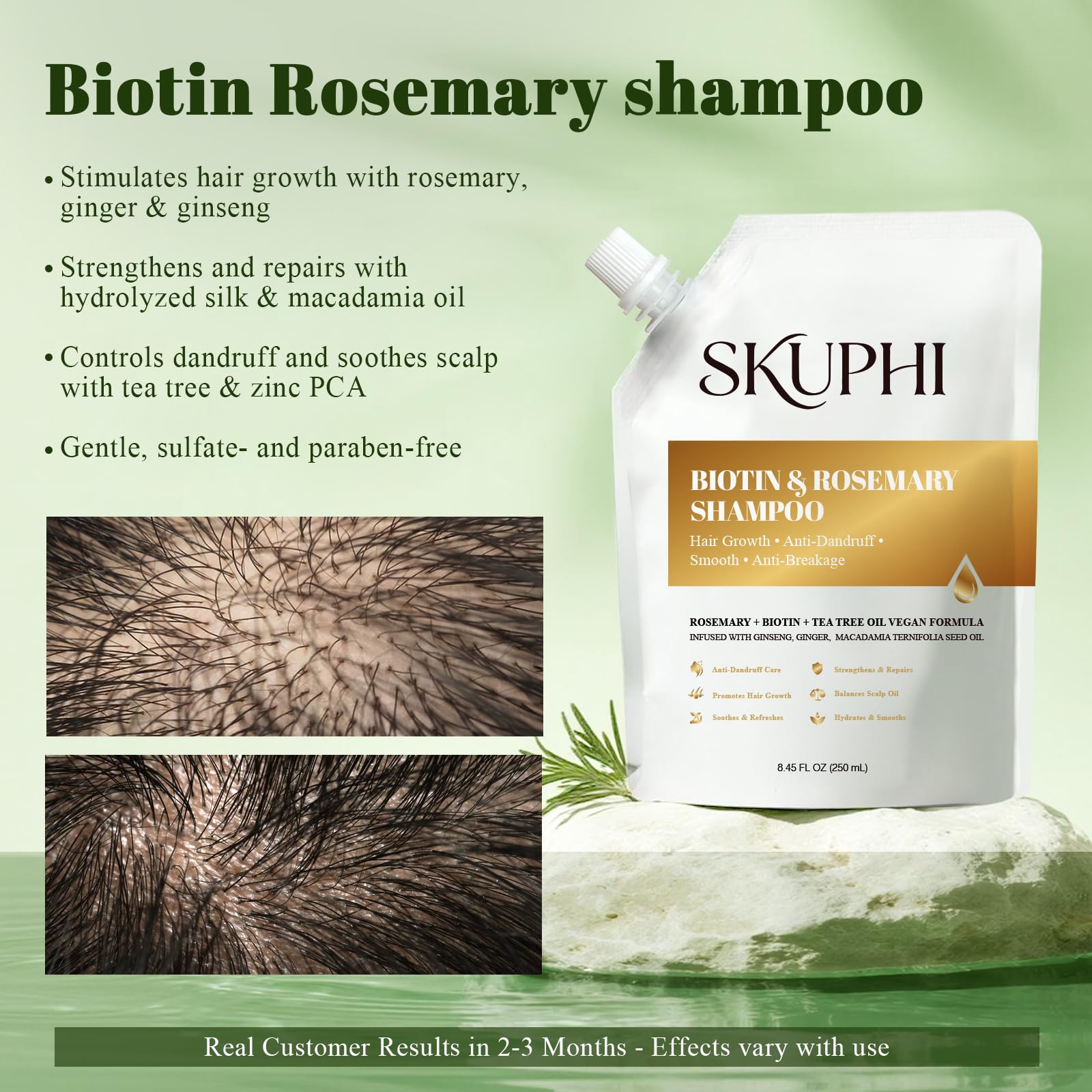 Label detail featuring organic rosemary and clean ingredient promise by SKUPHI