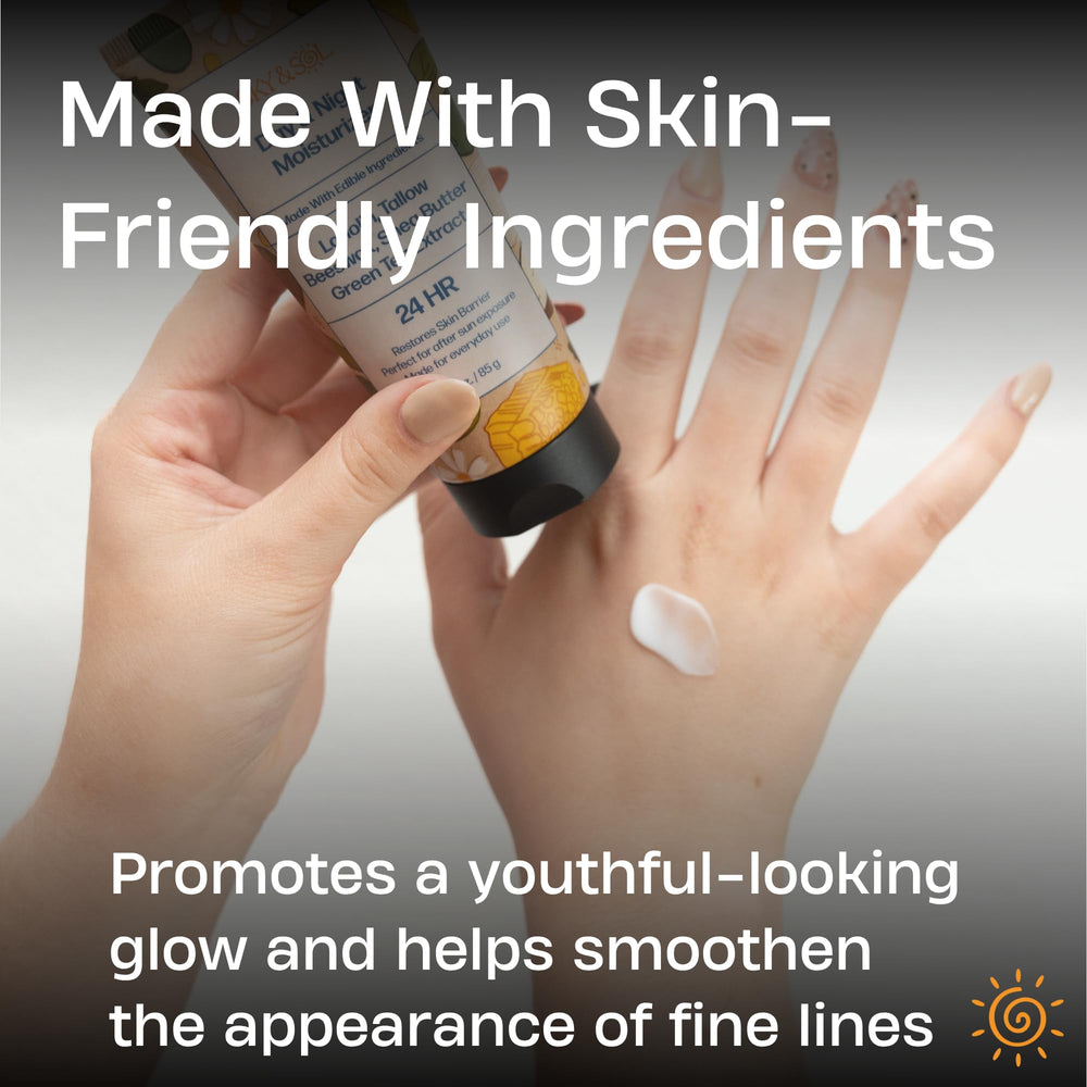 Application visage et corps Sky and Sol Everything Cream douceur nourrissante matin et soir.