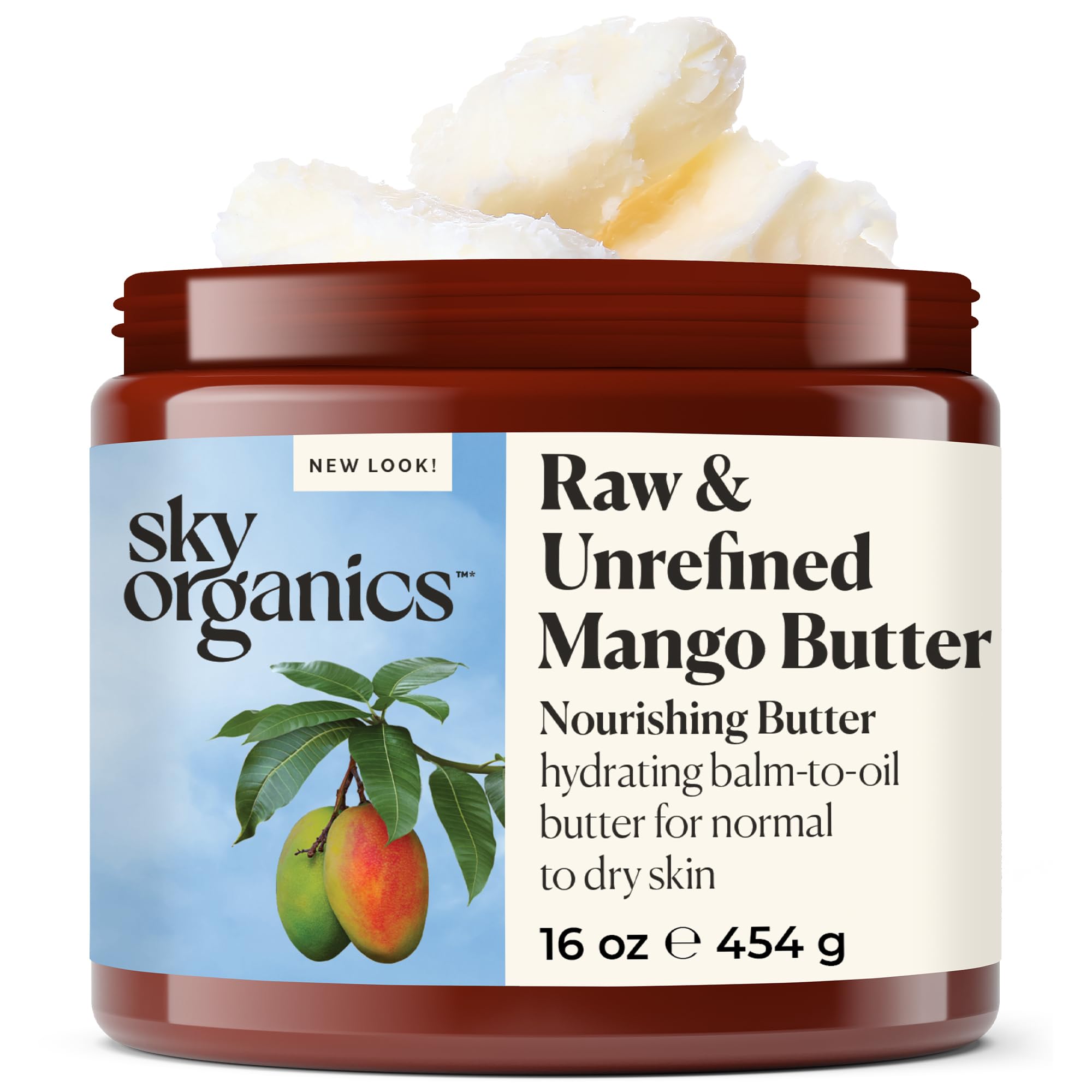Sky Organics Beurre Mangue, bouteille visible, hydratation quotidienne douce et non grasse.