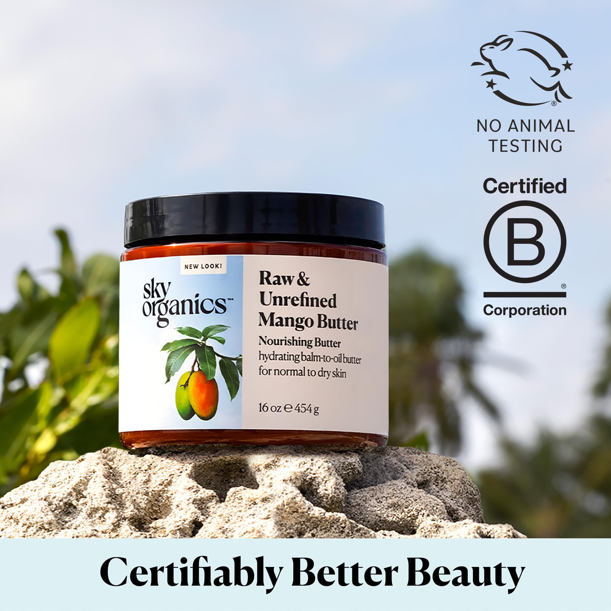 Ingrédients naturels Sky Organics Beurre Mangue, soin nourrissant et texture naturelle.