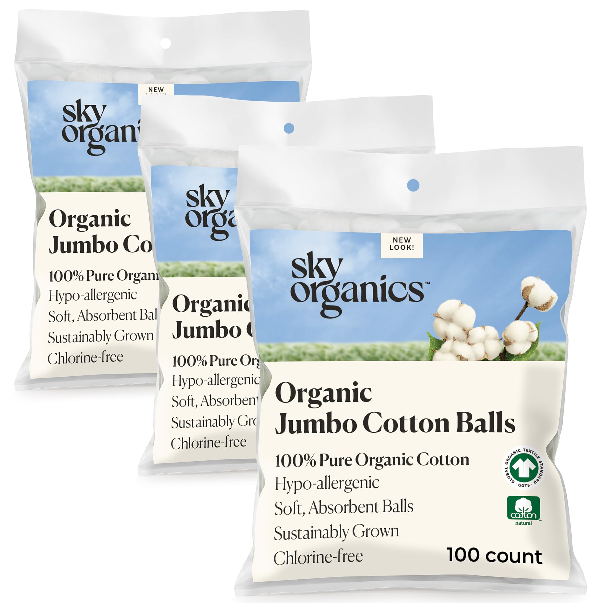 Sky Organics boules de coton gros format, idéale pour démaquillage en douceur