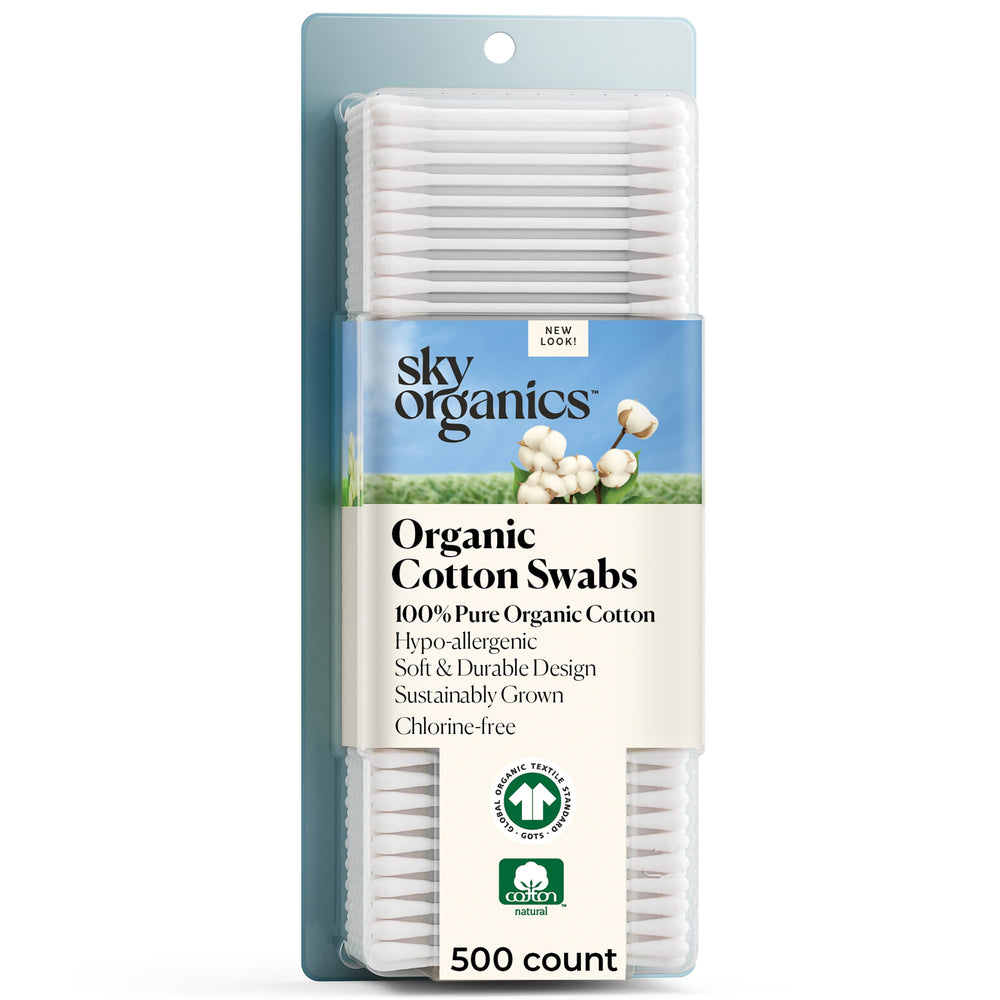 Sky Organics cotons-tiges bio ultra-doux pour un nettoyage externe sûr.