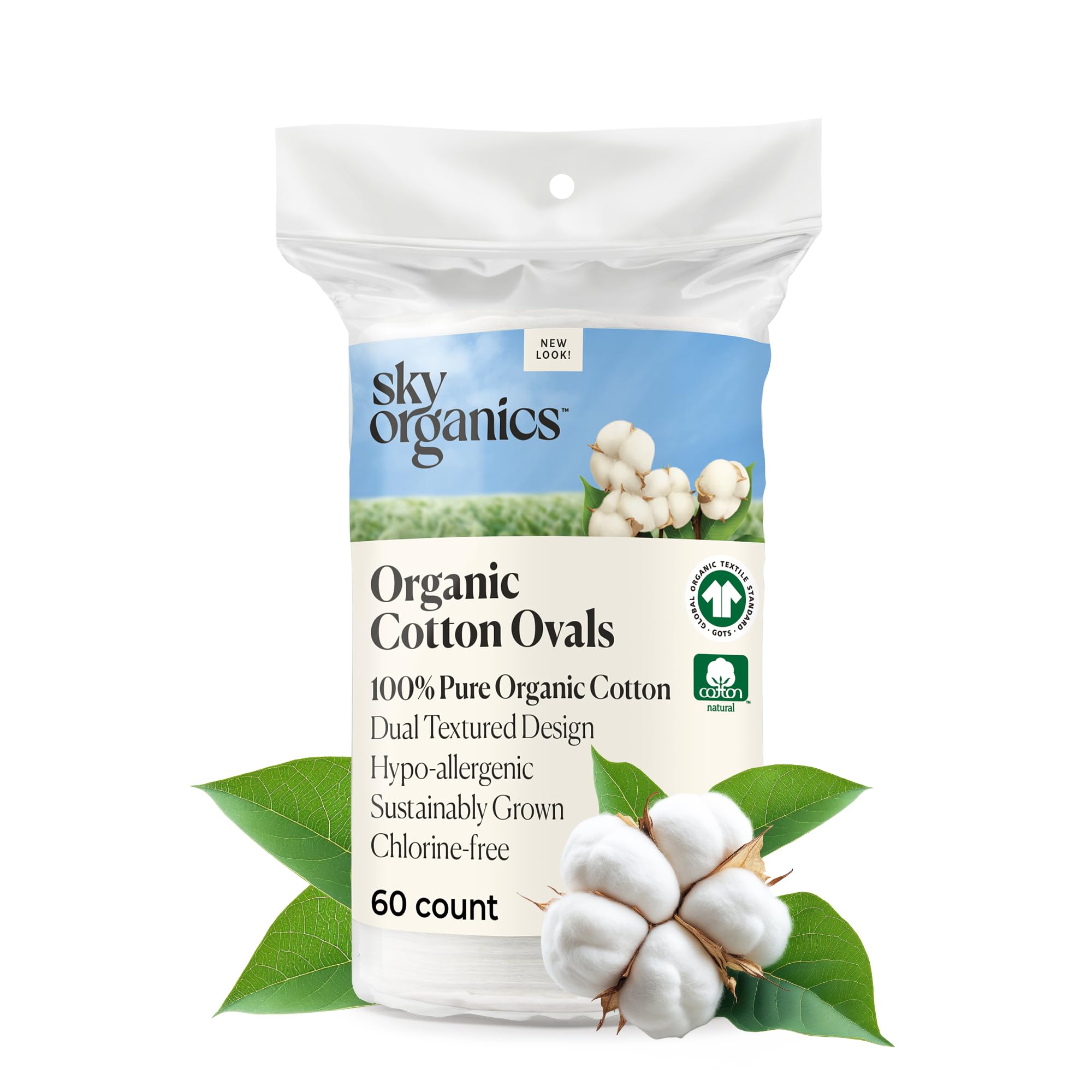 Sky Organics disques coton larges, douceur ovale pour démaquillage en douceur.