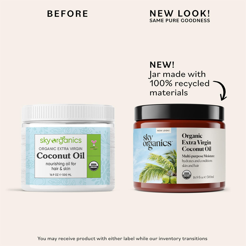 Sky Organics huile coco bio extra vierge — pression froide, masque capillaire nourrissant.