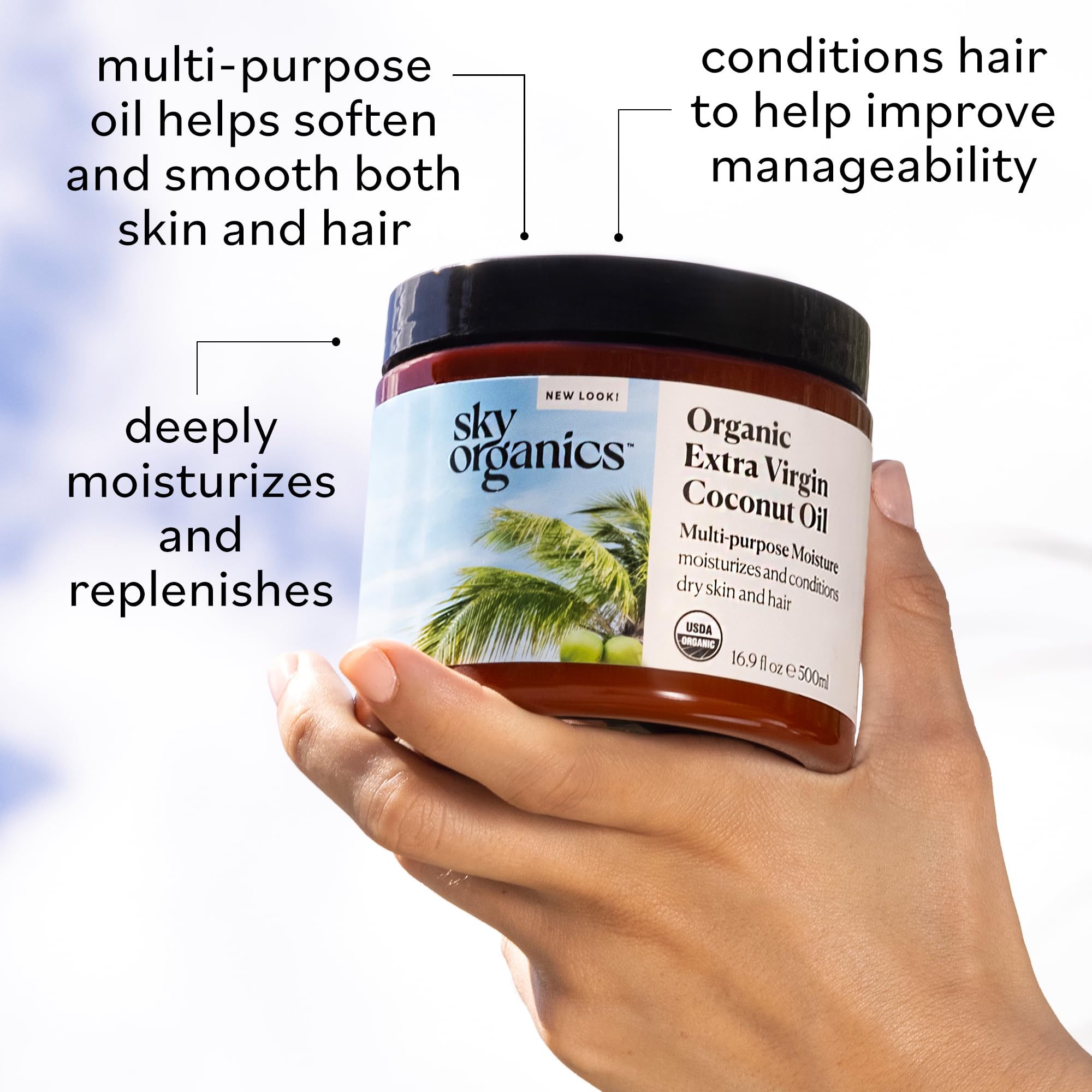 Sky Organics huile coco bio hydratation quotidienne – corps et peau soyeux.