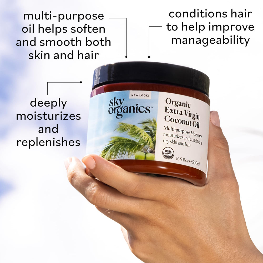 Sky Organics huile coco bio hydratation quotidienne – corps et peau soyeux.