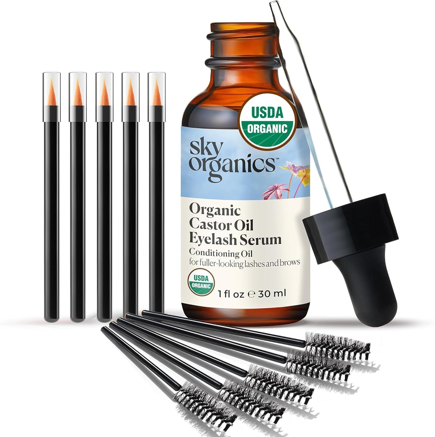 Sky Organics huile de ricin pure pressée à froid, idéale pour nourrir cils délicats.