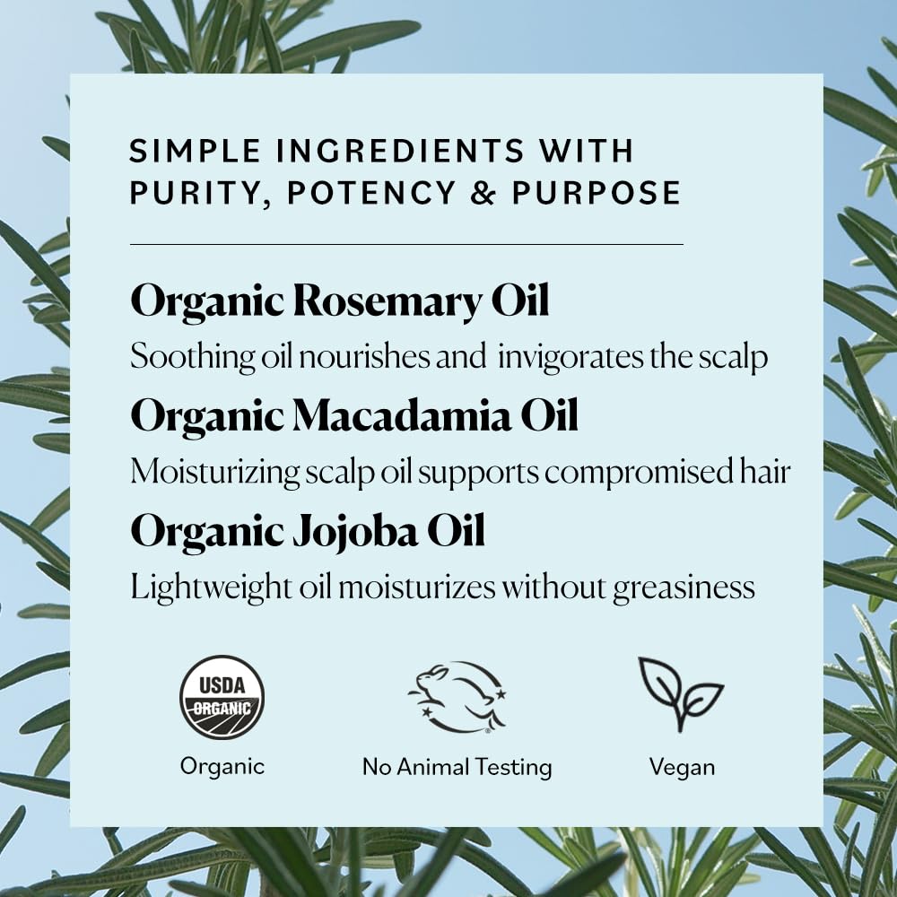 Sky Organics huile romarin macadamia jojoba – mélange nourrissant pour cheveux.