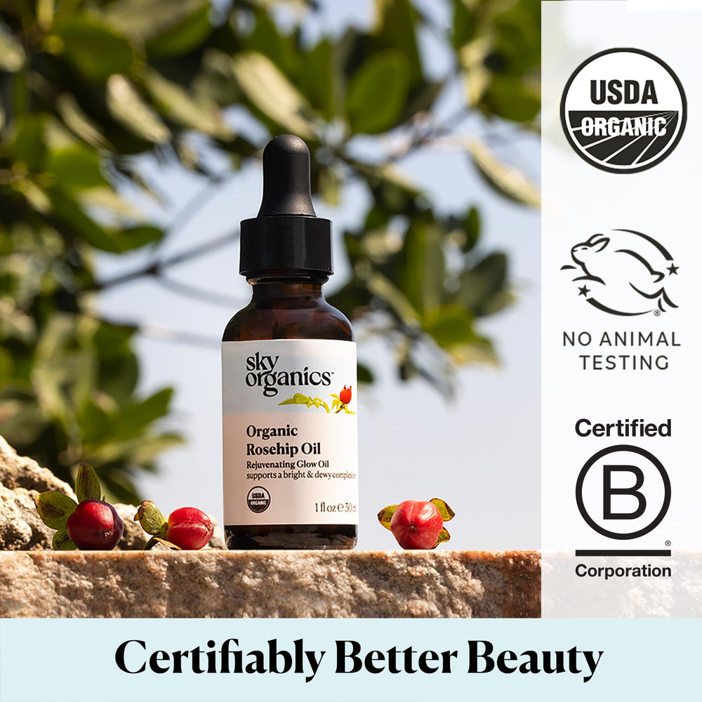 Certifié bio et vegan Sky Organics huile rose musquée, respectueuse des animaux.