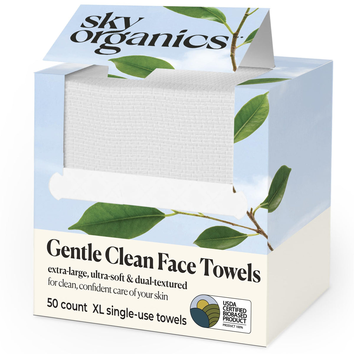Sky Organics lingettes visage douces xl pour un démaquillage en douceur.