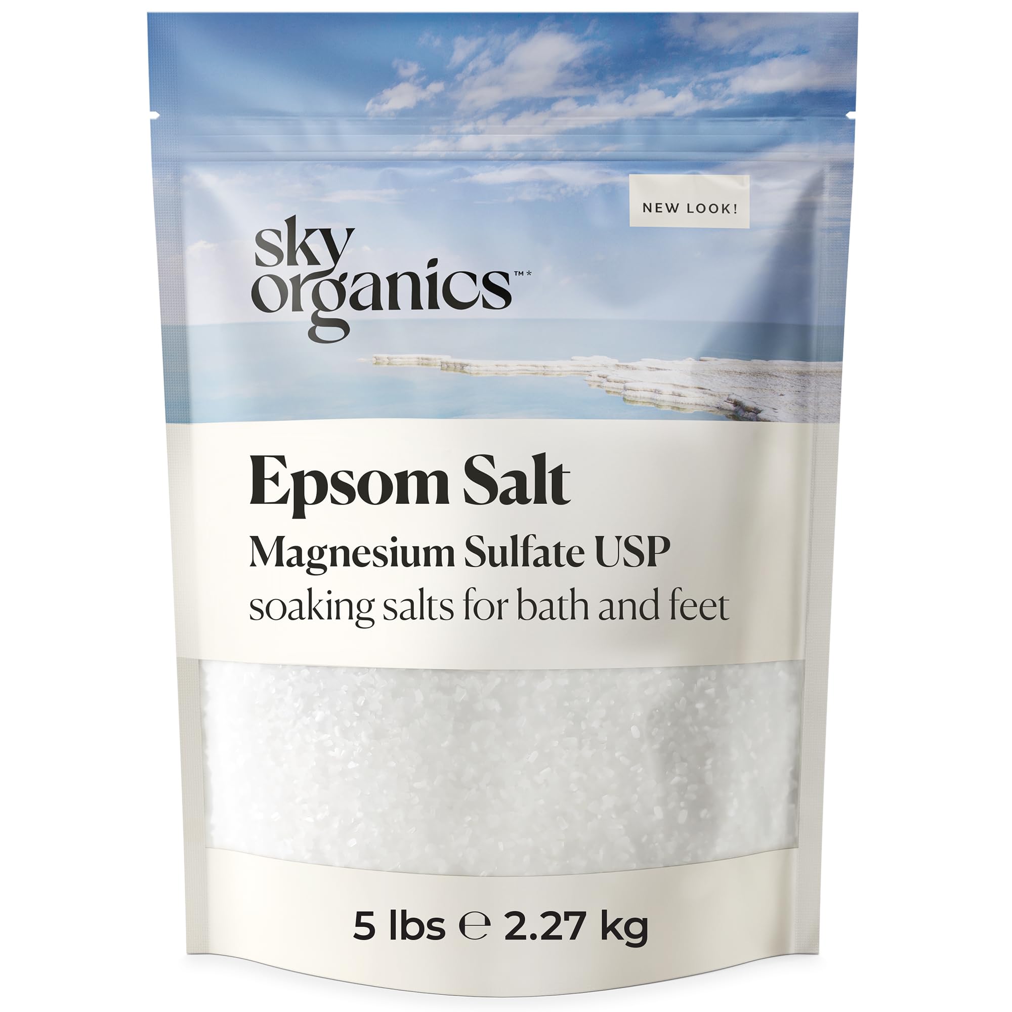 Sky Organics sel Epsom bain en sac refermable, détente musculaire douce.