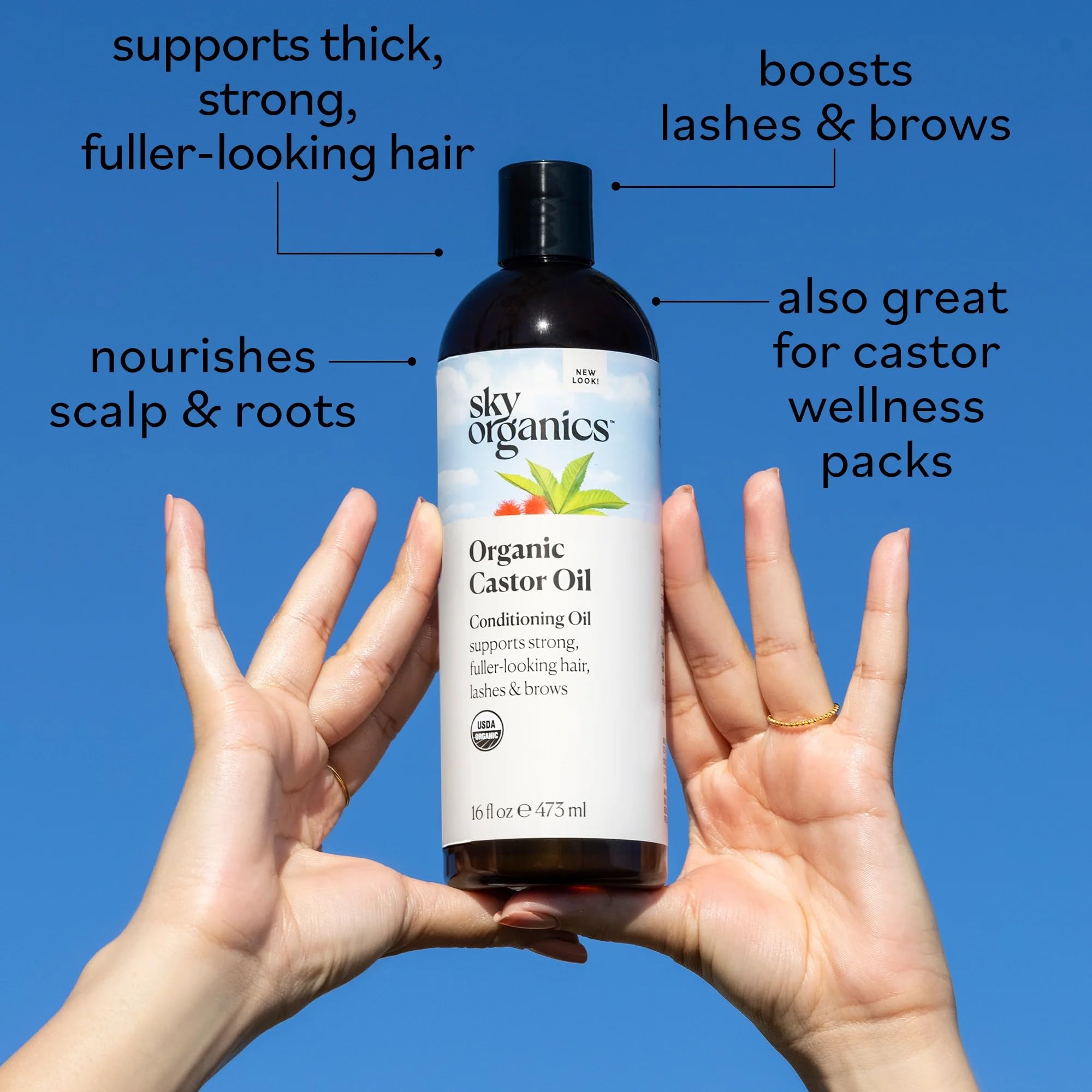 Soin cheveux sourcils Sky Organics, aspect plus nourri.