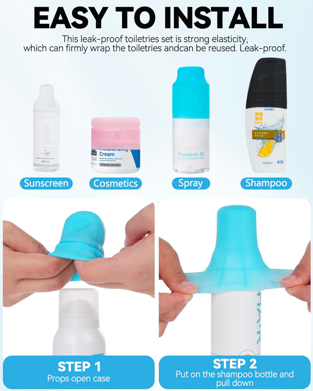 Skyconser anti fuite bouteille silicone, empêche les fuites dans les bagages.