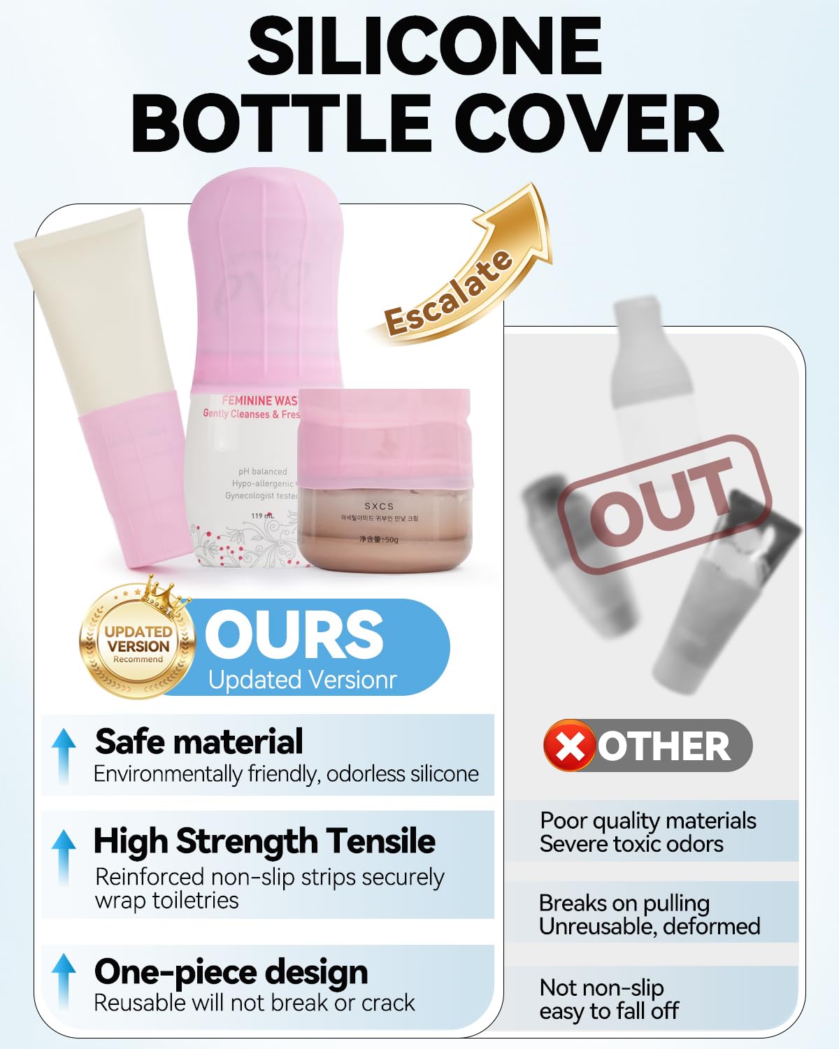 Skyconser étui silicone bouteille blanc, convient à divers contenants liquides.