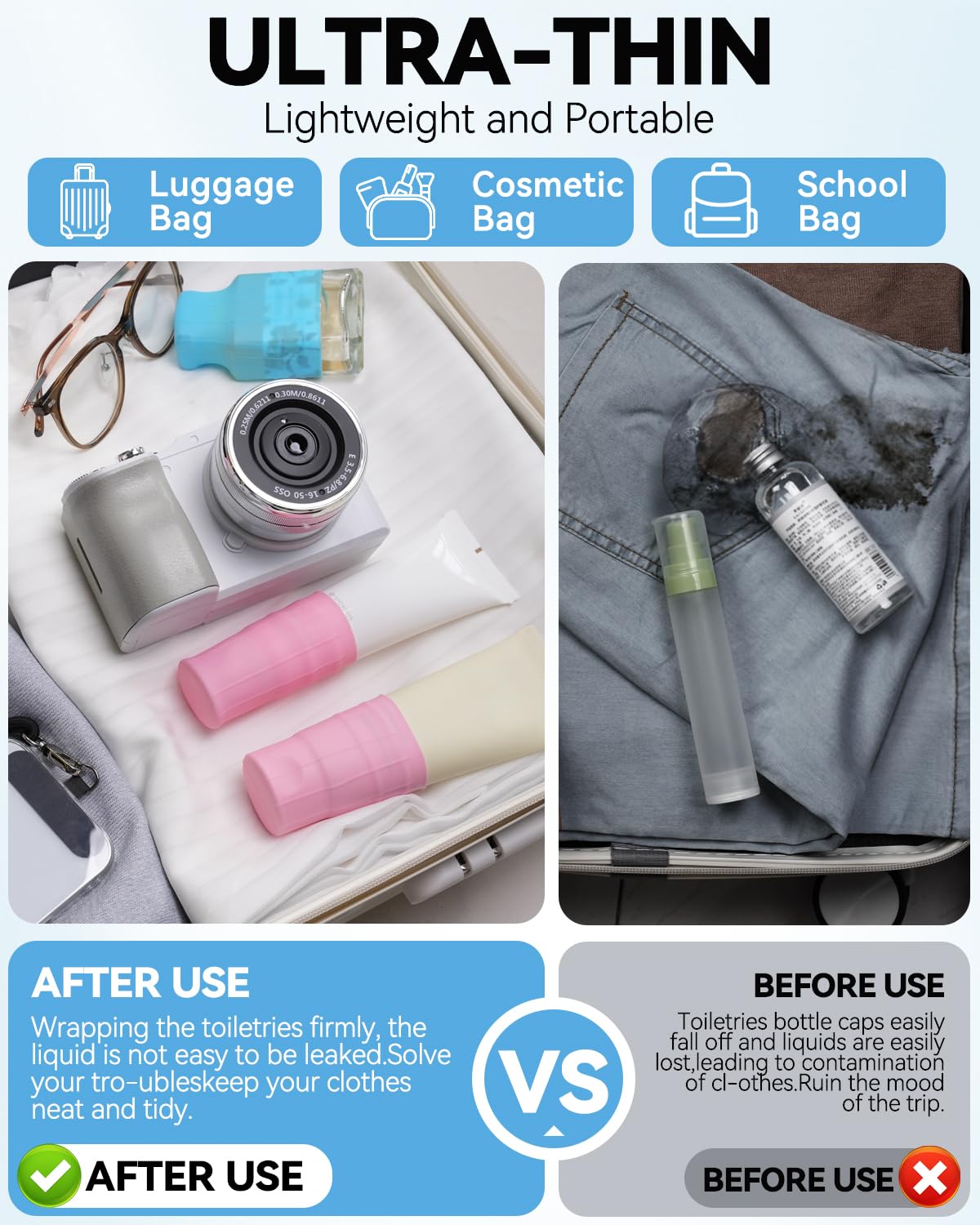 Skyconser étui silicone bouteille noir, étanchéité fiable en voyage.