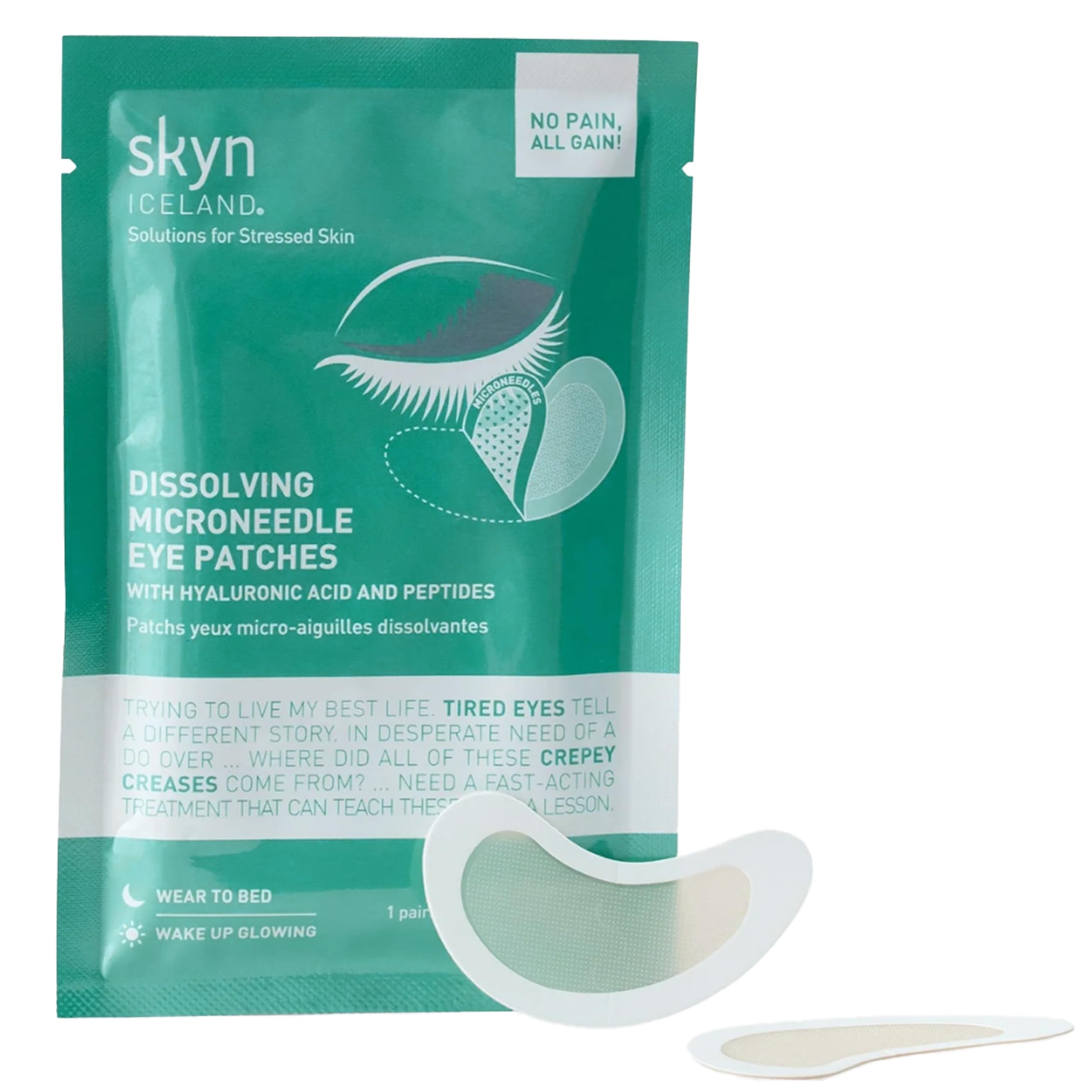 Patchs Skyn ICELAND sous les yeux en pack, hydratation rapide et pratique.