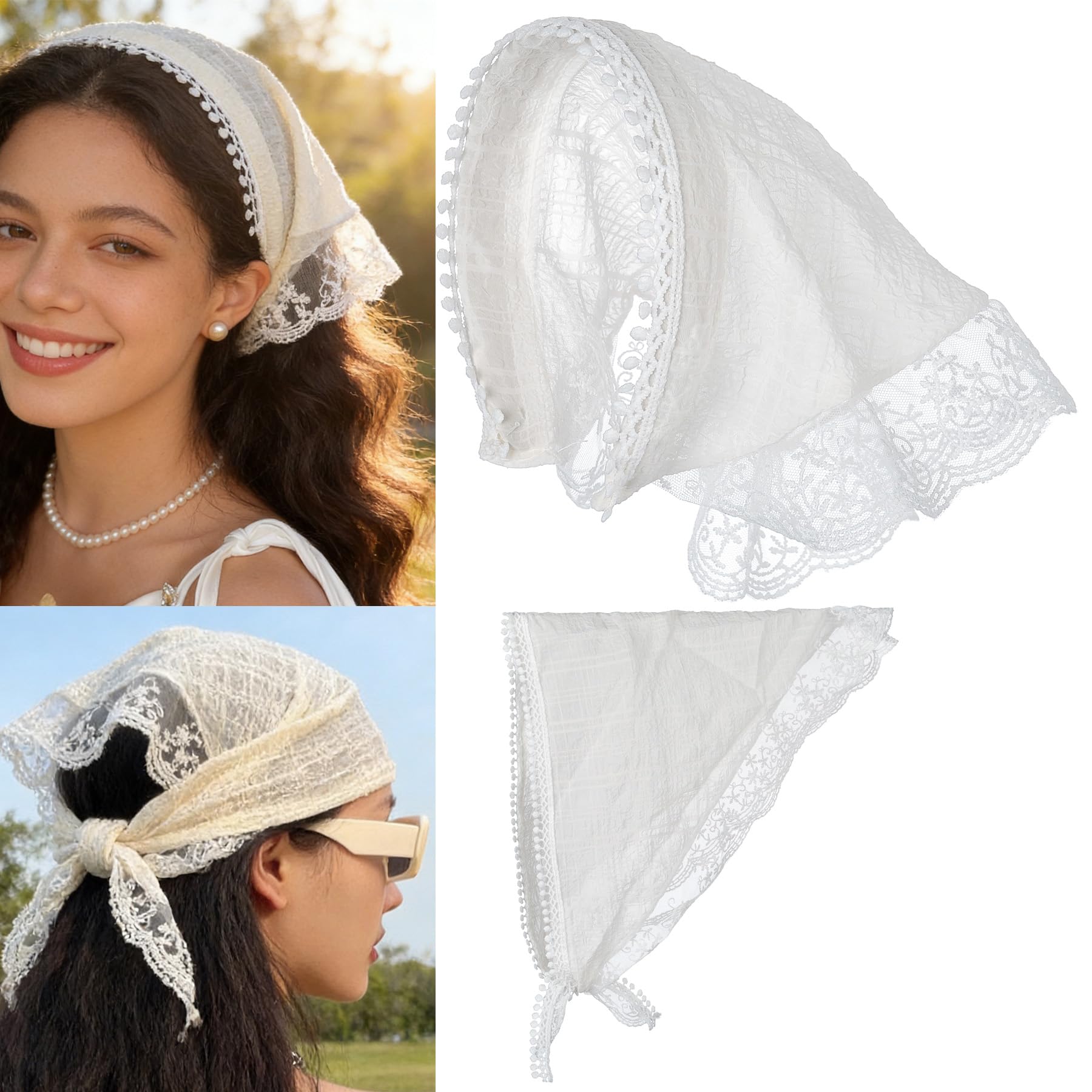 Bandana dentelle blanc SL Sursarbelor pour cheveux, élégant et polyvalent