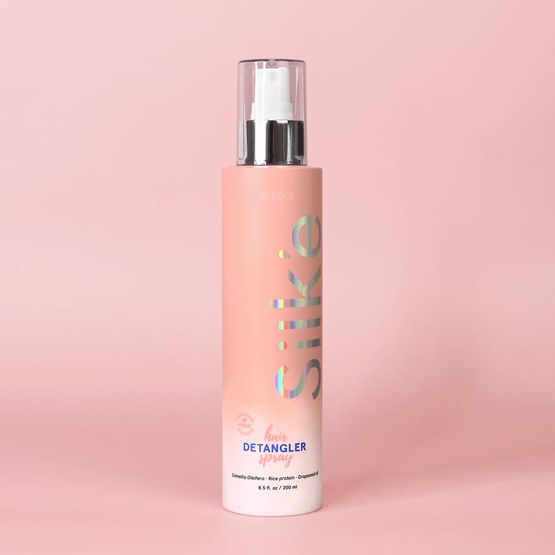 Sleek'e Hair Silk'e Hair démêlant, cheveux brillants et doux après utilisation.