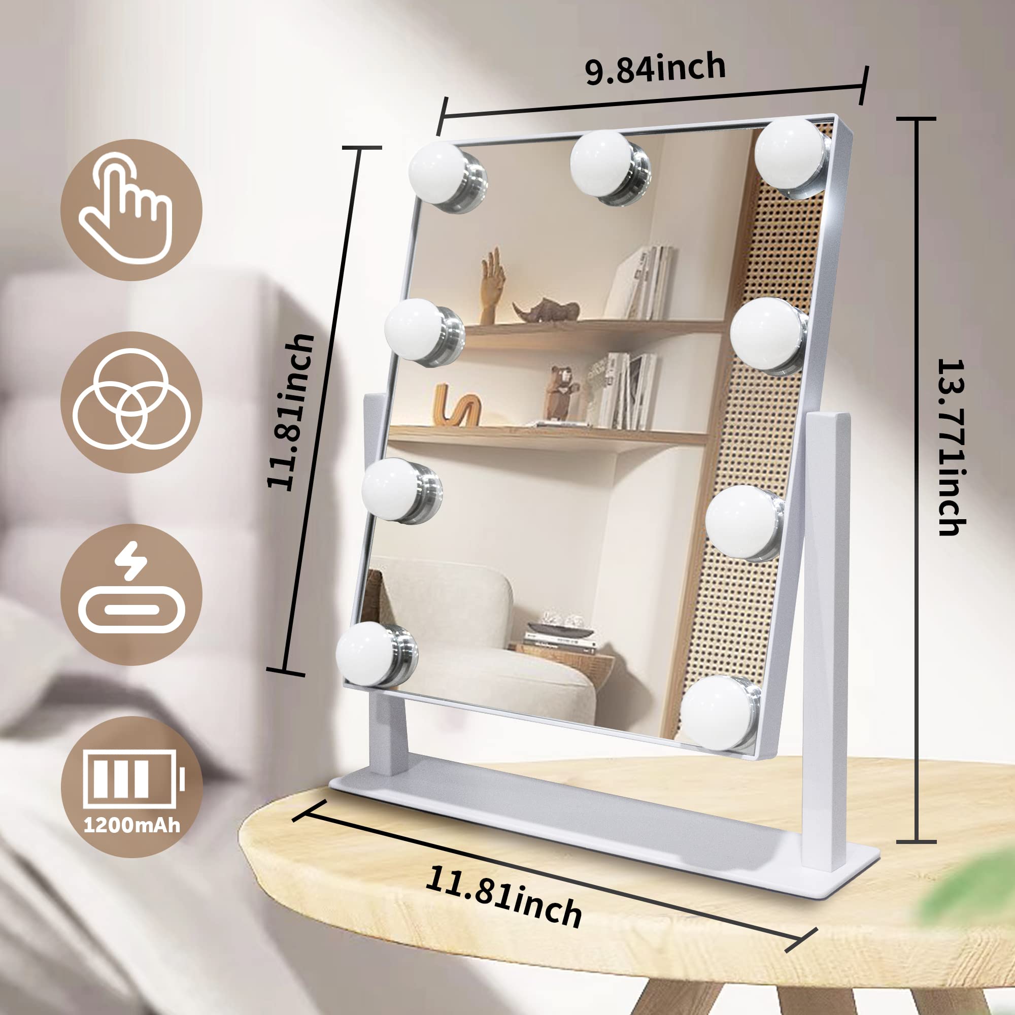 SLIMOON Miroir: contrôles tactiles et 3 modes couleur pour éclairage personnalisé.