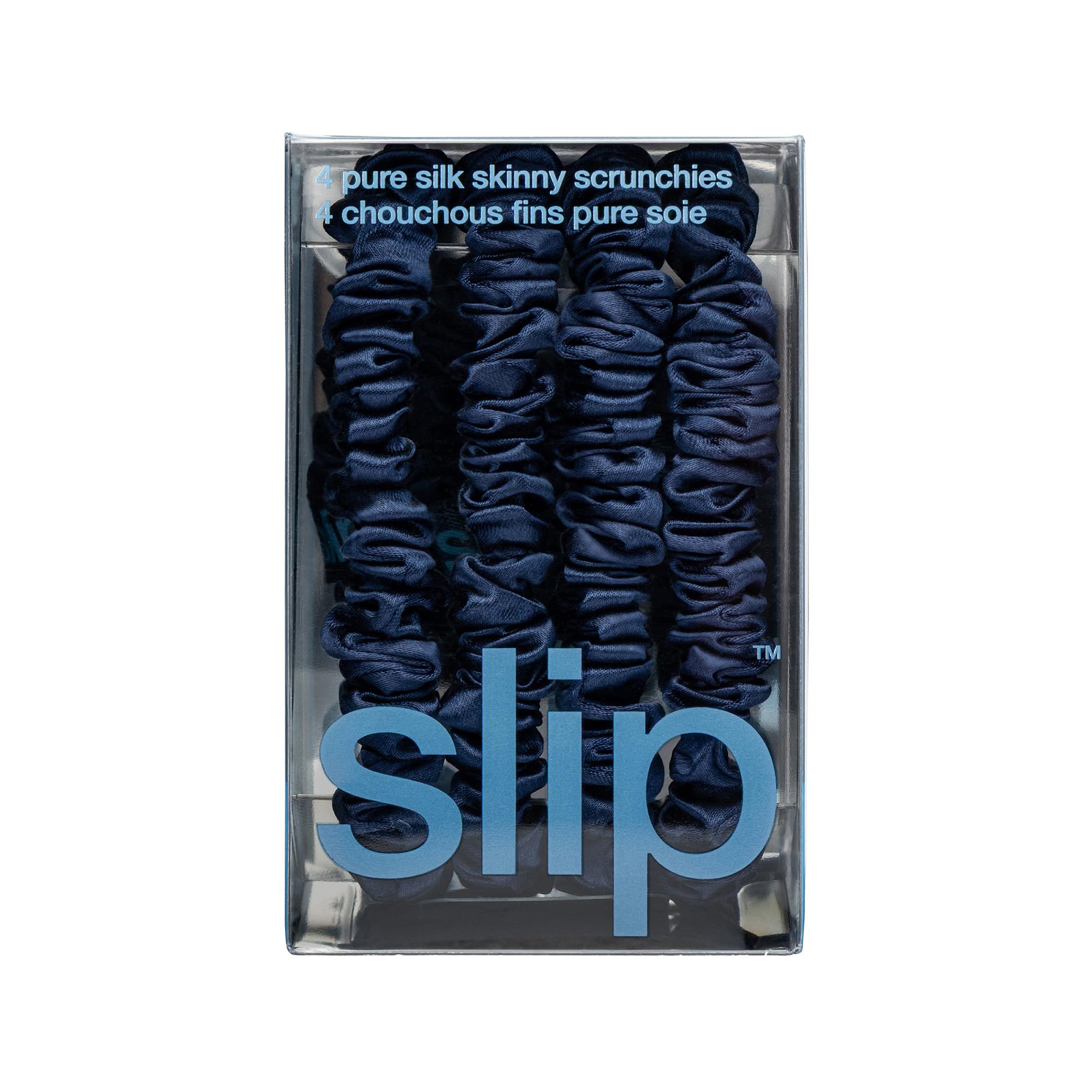 Élastiques Slip fins en soie bleu marine, tenue douce sans perte de volume.