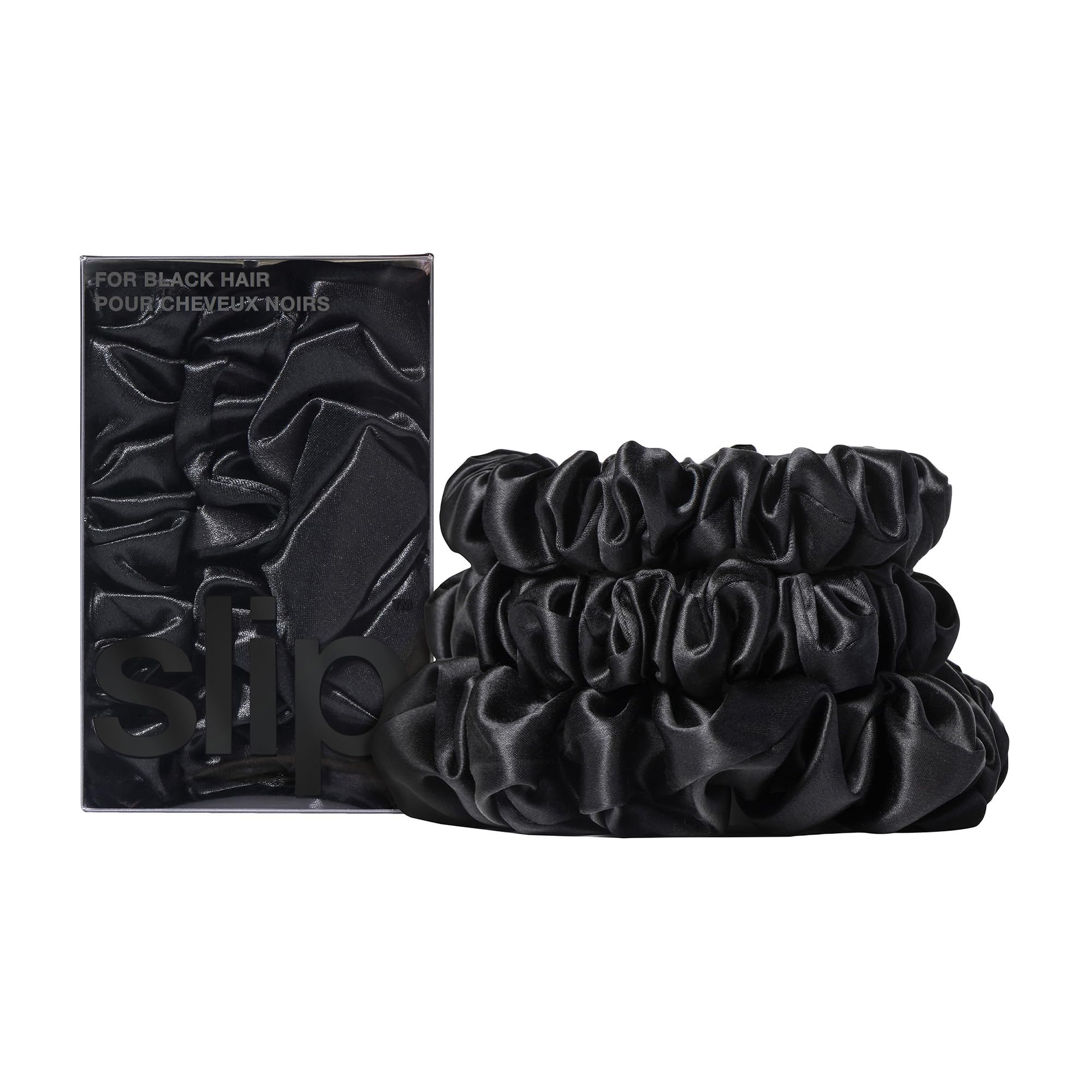 SLIP serre-cheveux noir midi et grande en soie, texture lisse pour coiffage sans tiraillement.