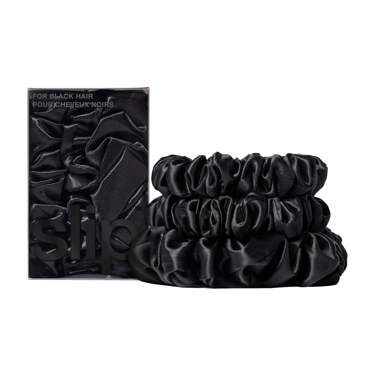SLIP serre-cheveux noir midi et grande en soie, texture lisse pour coiffage sans tiraillement.