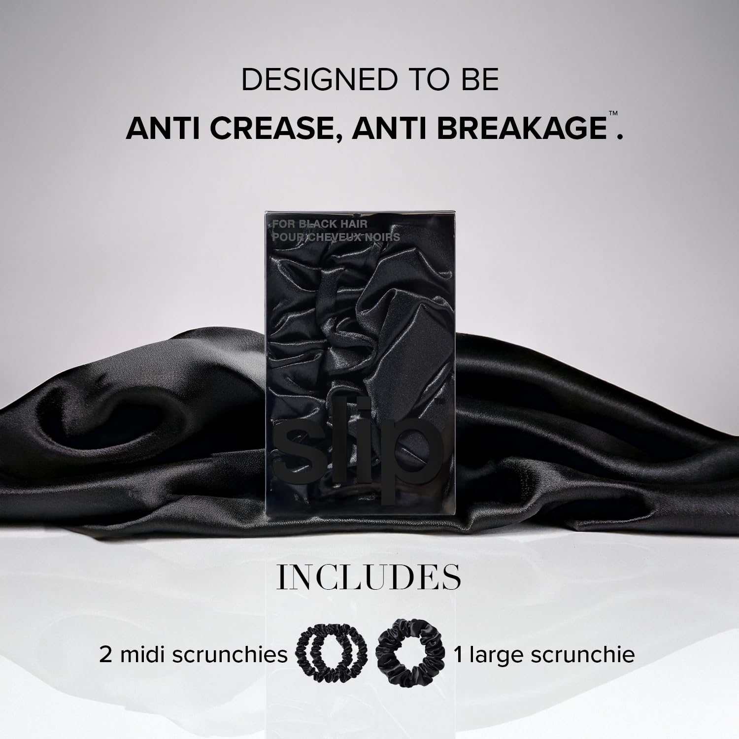 SLIP serre-cheveux en soie noir, usage quotidien pour cheveux délicats.