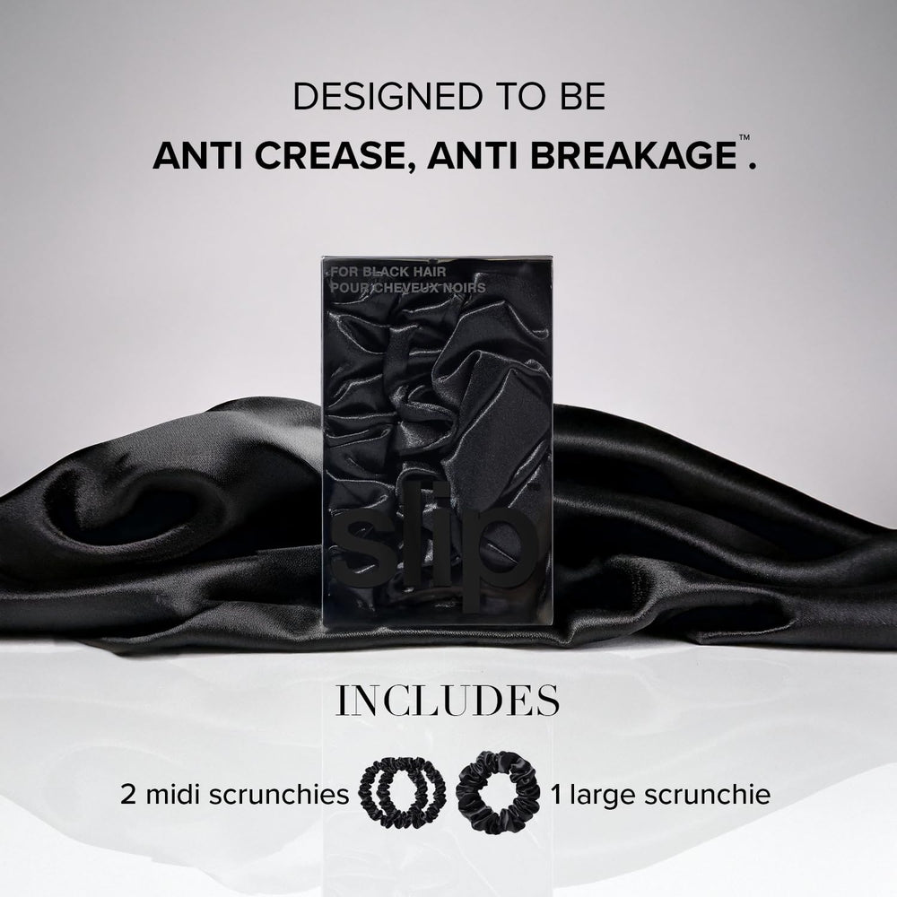 SLIP serre-cheveux en soie noir, usage quotidien pour cheveux délicats.