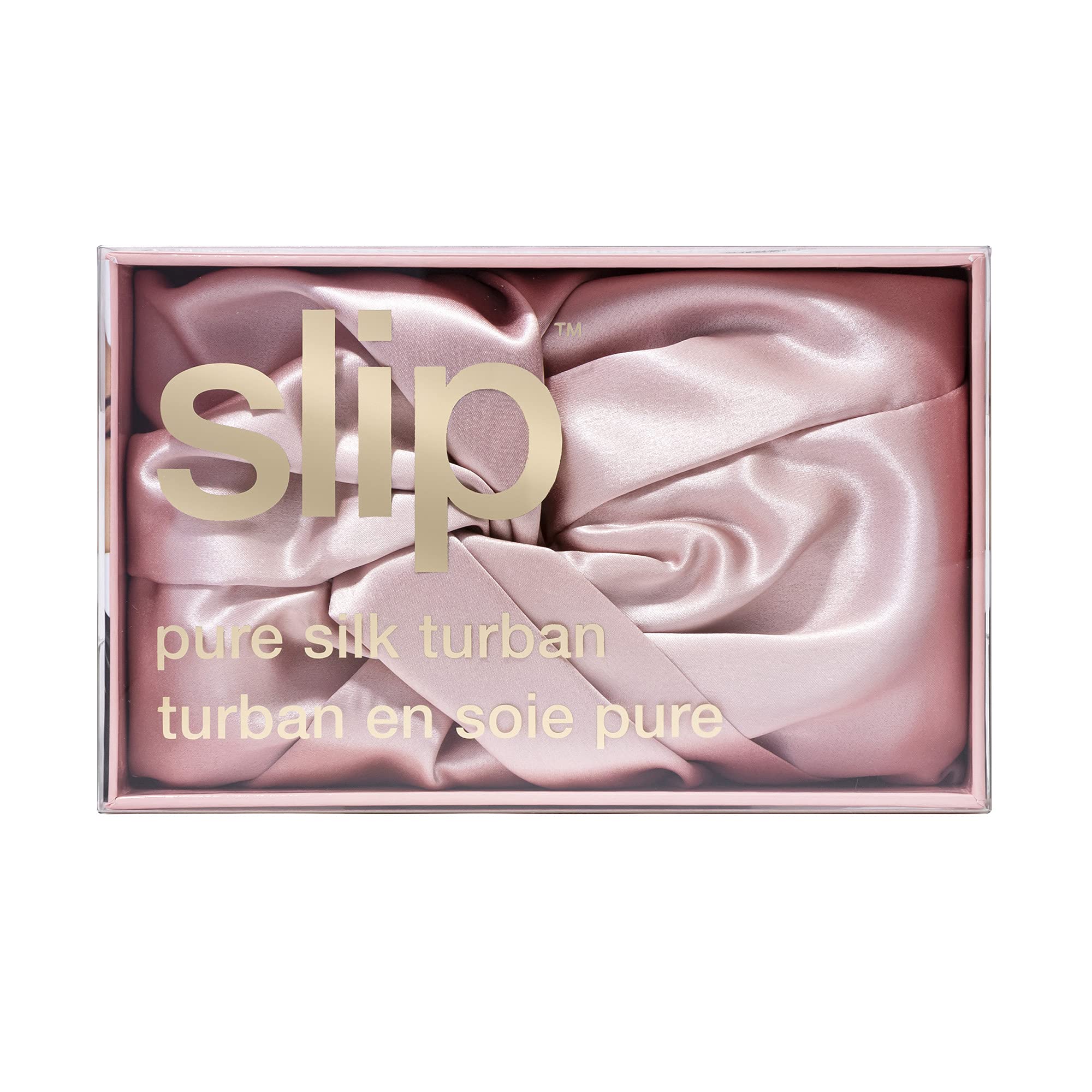 SLIP Turban en soie rose, ajustement elastique pour tout tour de tête.