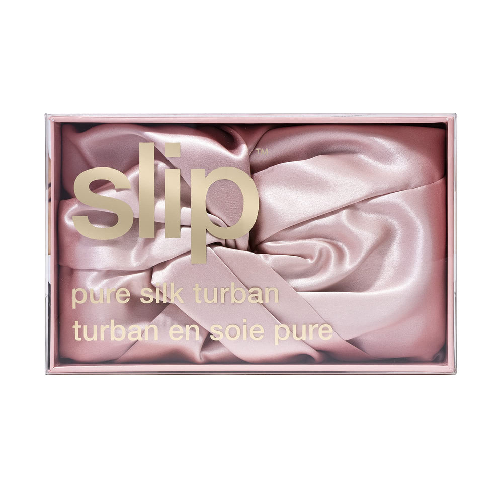 SLIP Turban en soie rose, ajustement elastique pour tout tour de tête.