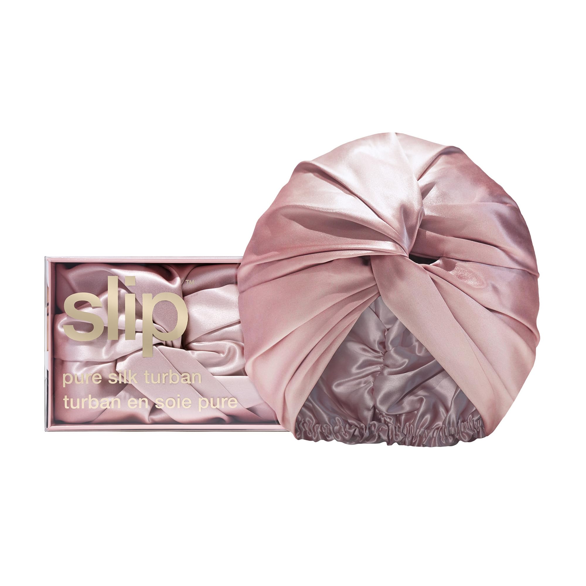 SLIP Turban en soie rose, texture douce pour coiffage sans frottement et douceur capillaire.