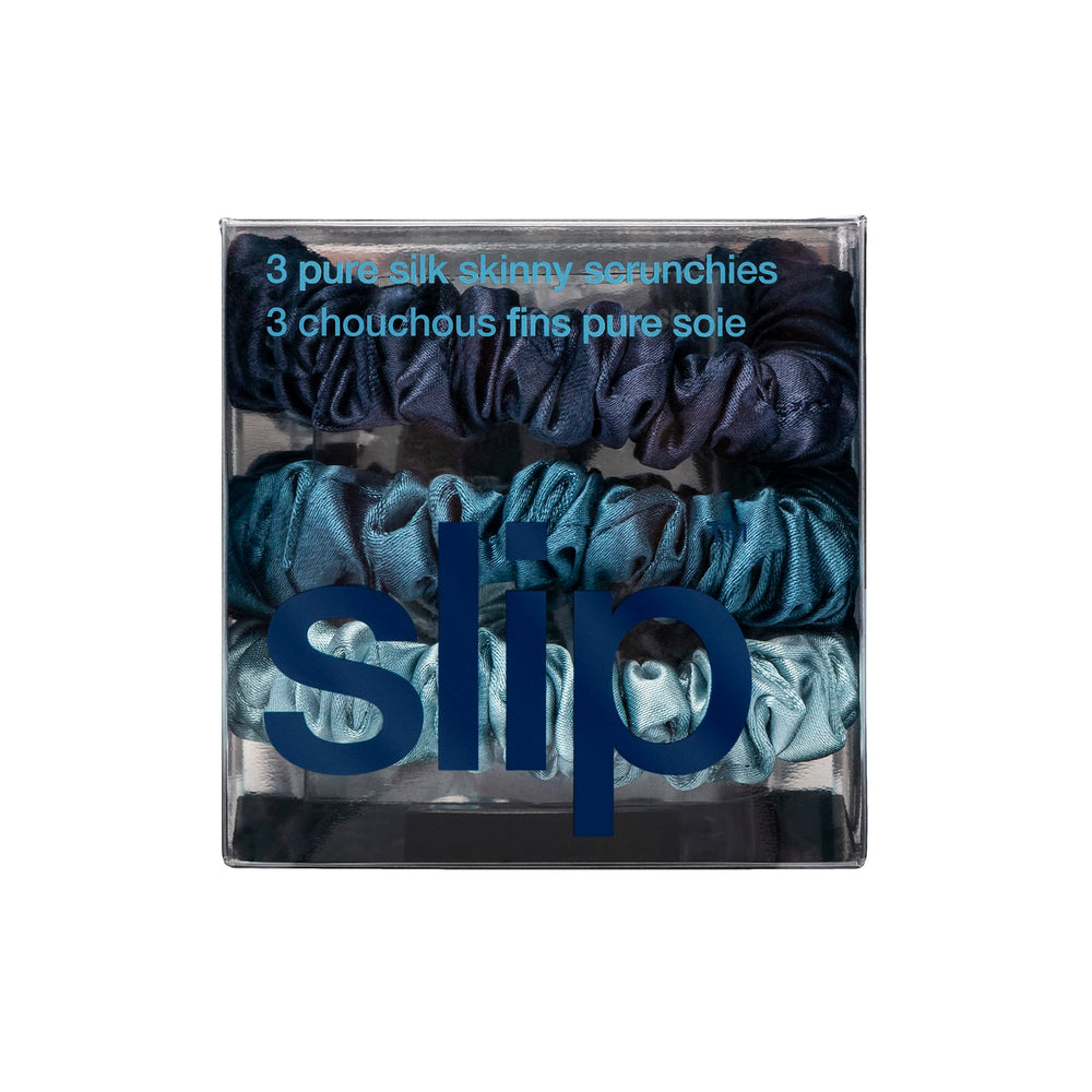 SLIP Skinny Scrunchies bleu oxford, vue dos: tenue stable sans marquage.