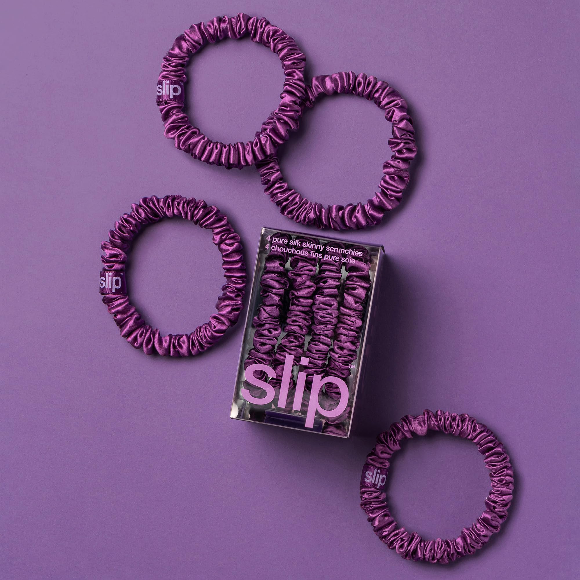 SLIP Skinny Scrunchies style chic violet foncé sans tiraillement.