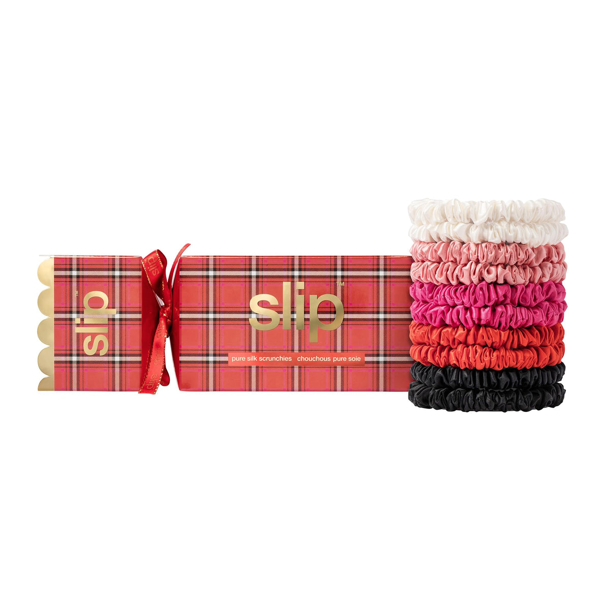 Scrunchies SLIP Skinny dans emballage Noël, protection anti-pli pour cheveux délicats.