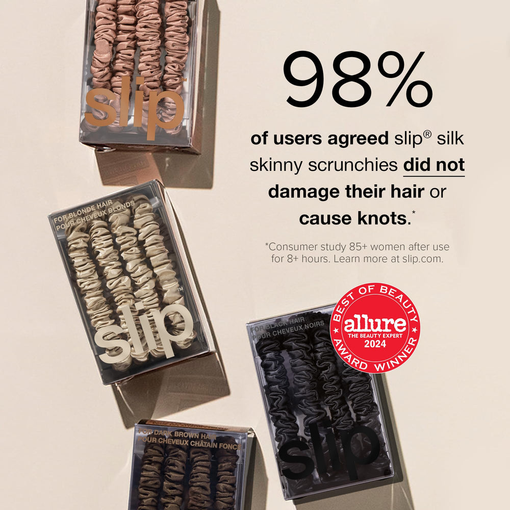 SLIP Skinny Scrunchies doré, éclat luxueux pour cheveux délicats.