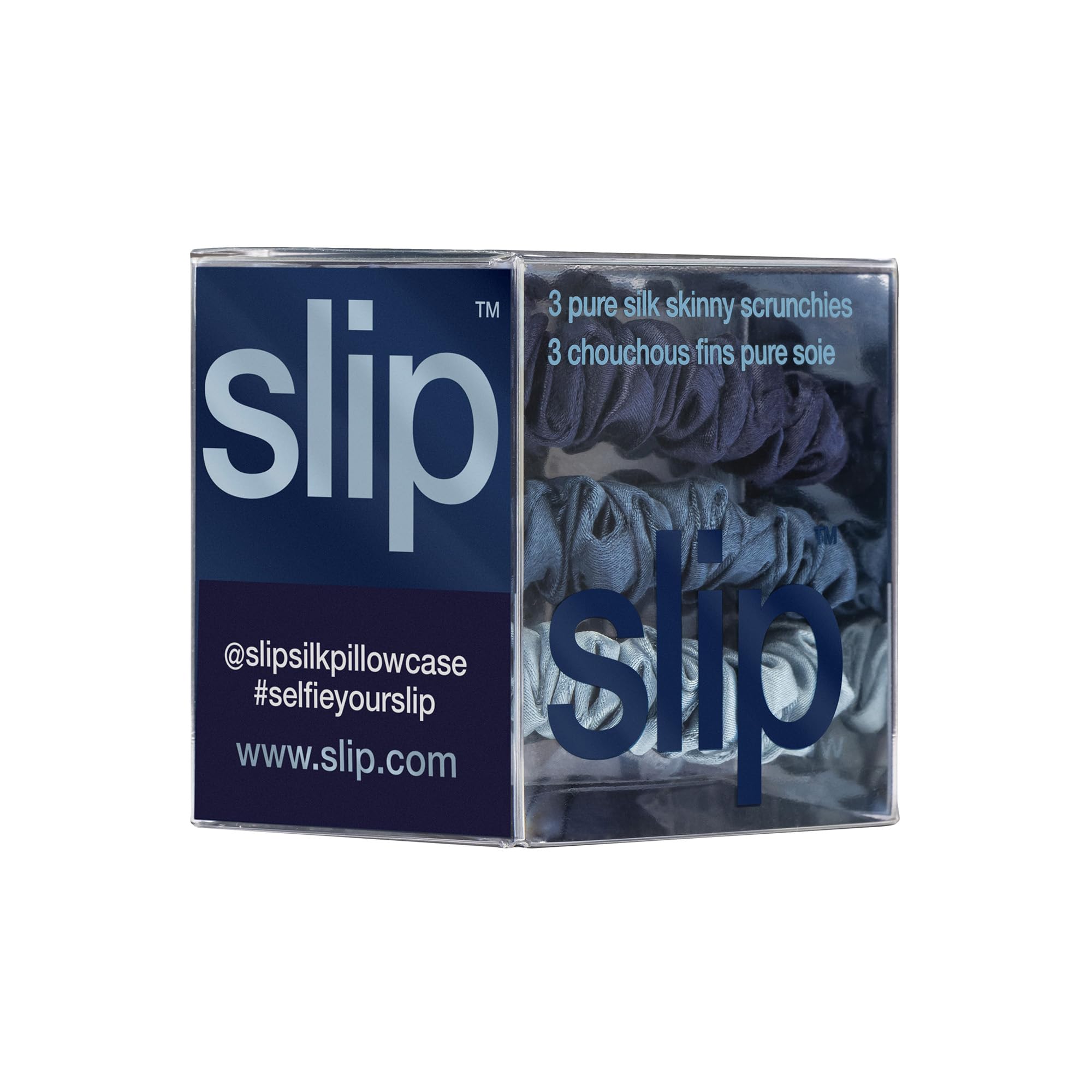 SLIP Skinny Scrunchies en soie pure, détail: texture satinée qui minimise les cassures.