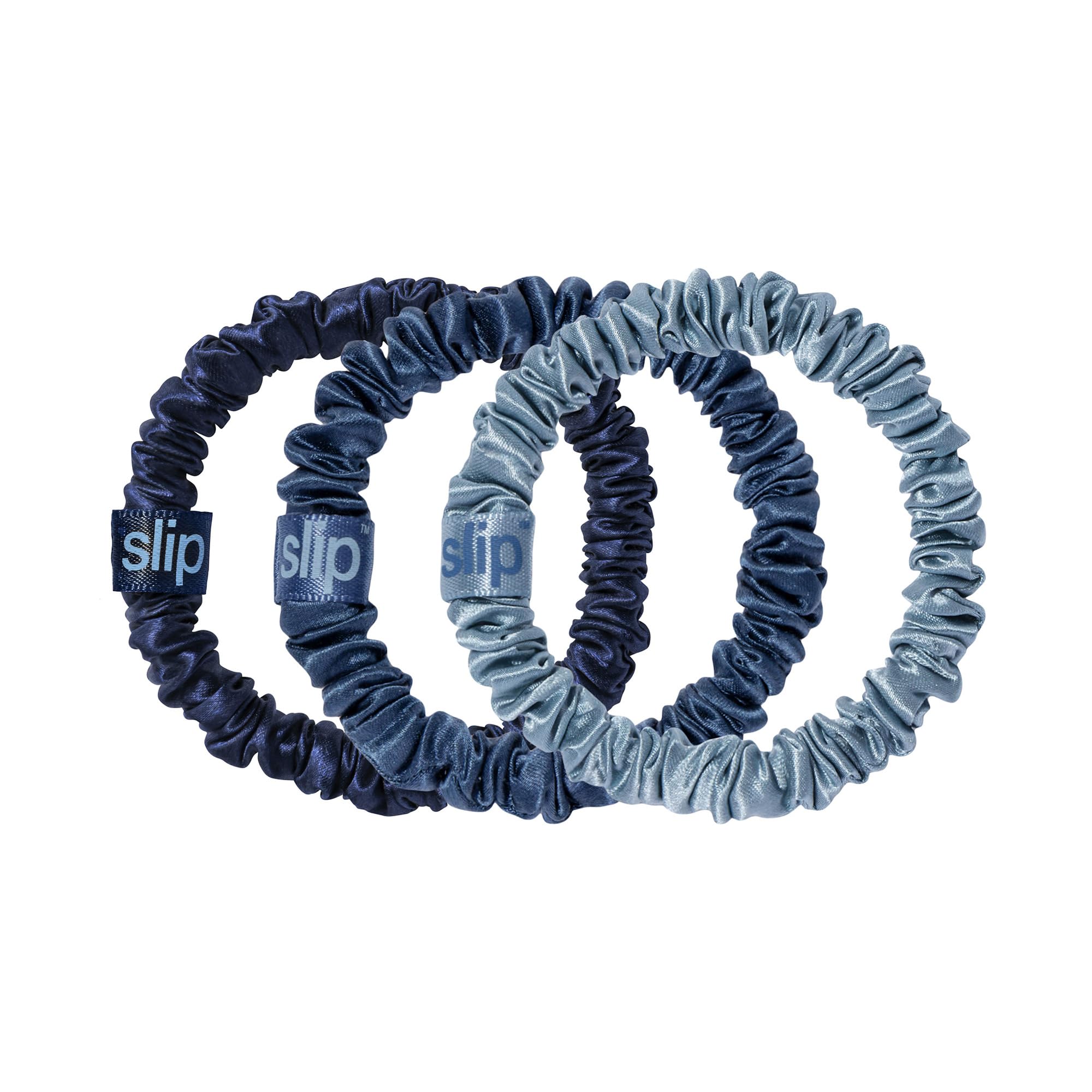 SLIP Skinny Scrunchies en soie pure, vue avant: protégeant les cheveux et évitant les plis.