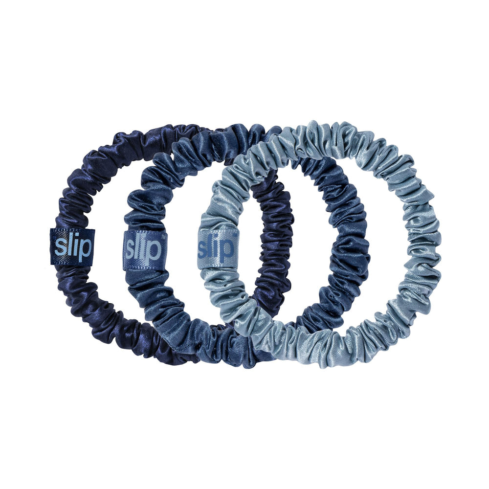 SLIP Skinny Scrunchies en soie pure, vue avant: protégeant les cheveux et évitant les plis.