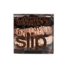 SLIP scrunchies skinny en soie pure – marron clair – traction douce pour cheveux fragiles.