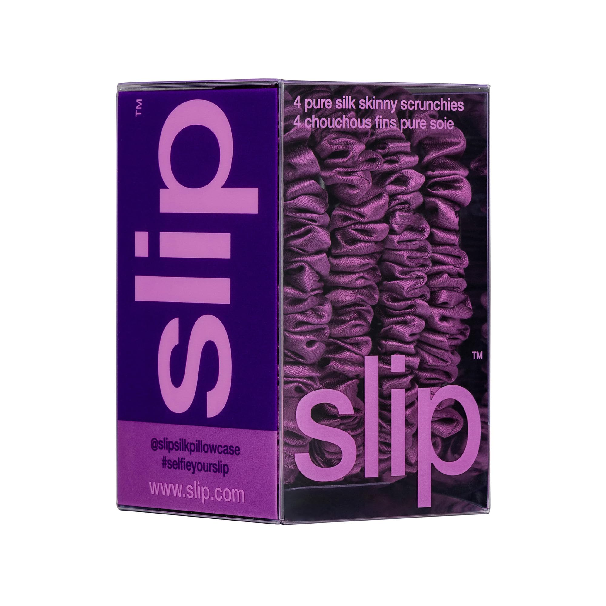 SLIP Skinny Scrunchies soie pure violet foncé, ensemble de 4.
