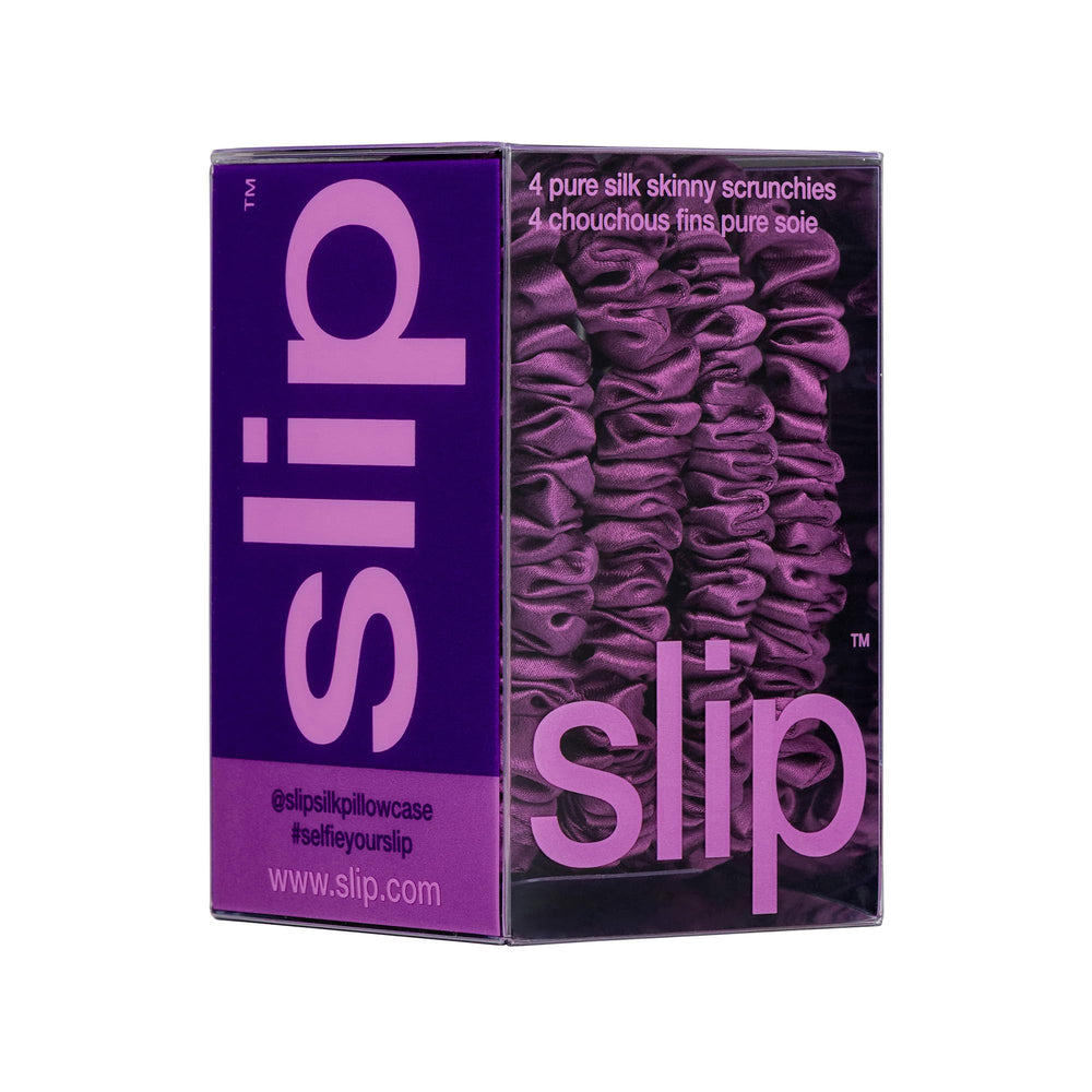 SLIP Skinny Scrunchies soie pure violet foncé, ensemble de 4.