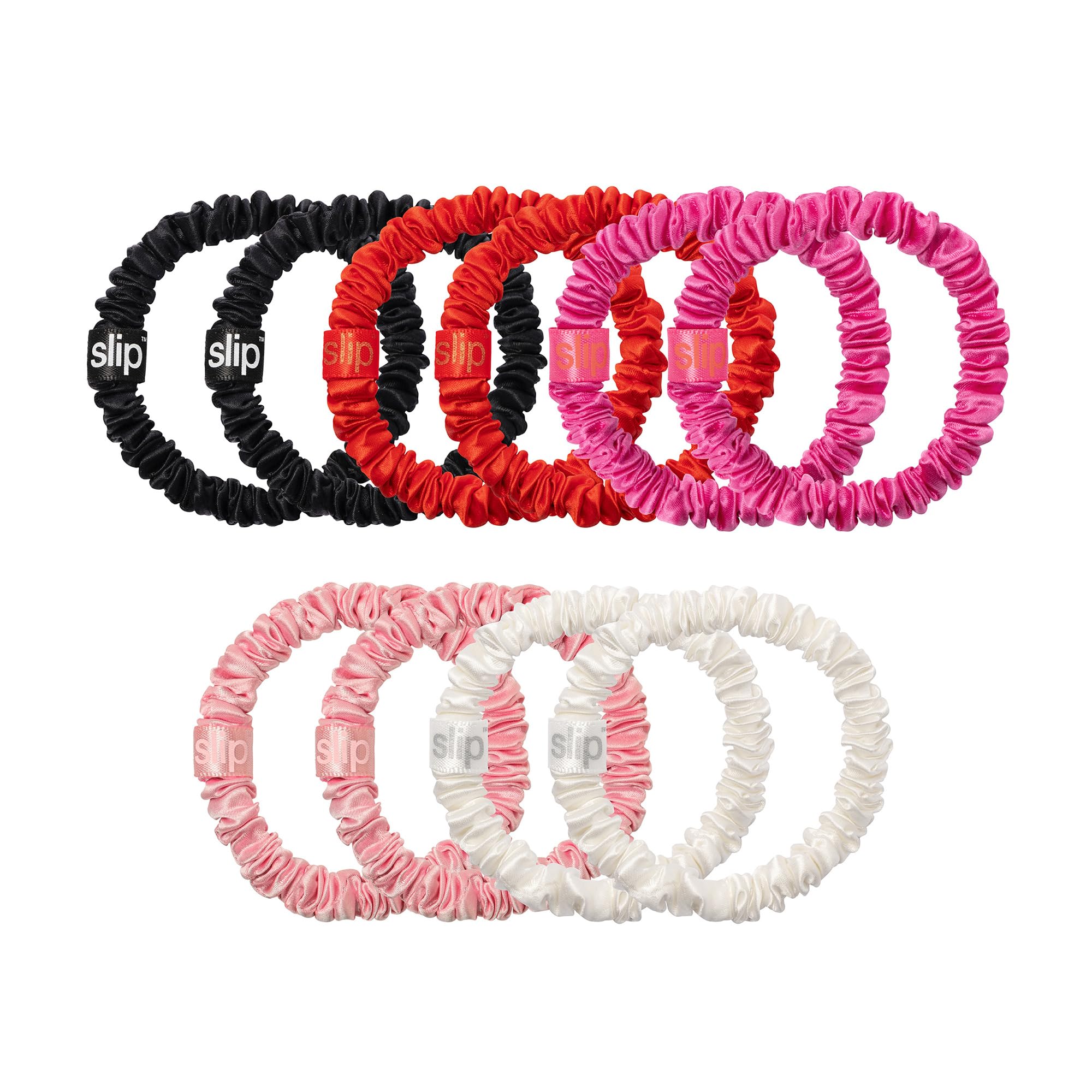 Texture soie sur scrunchie SLIP Skinny, toucher lisse et brillant.