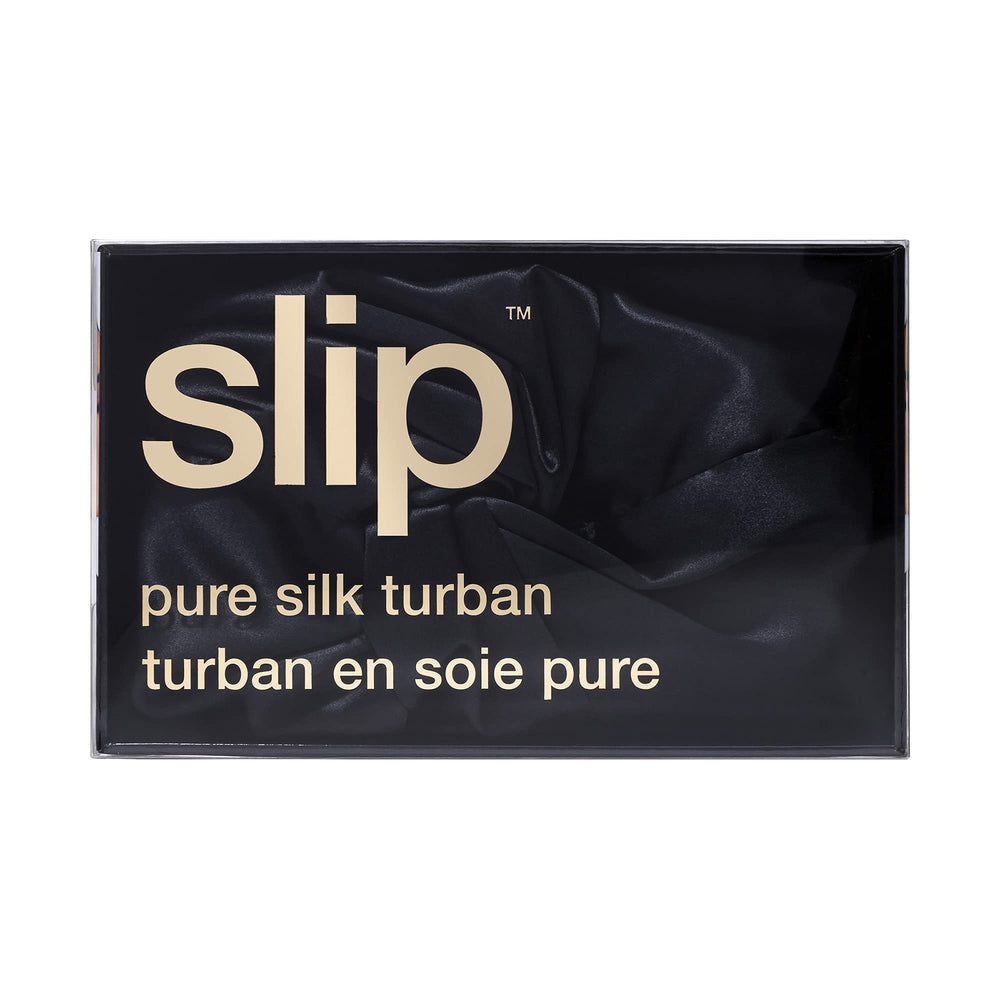 SLIP Turban en soie Pure Noir, cadeau parfait pour les amateurs de soins capillaires.
