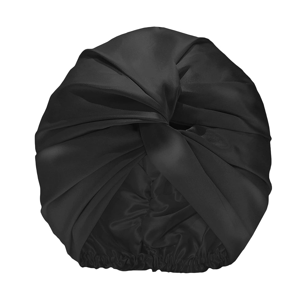 SLIP Turban en soie Pure Noir, soin capillaire nocturne pour cheveux soyeux.