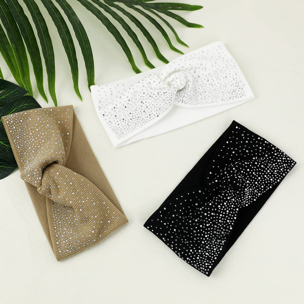 Bandeau Sliverdew cristal brillant élastique noir, élégant et confortable.