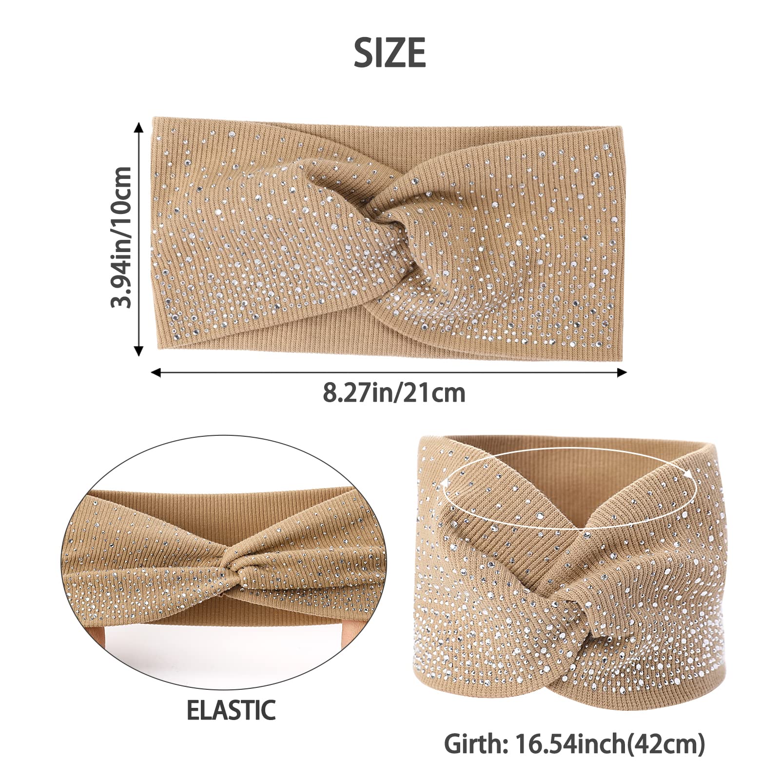 Bandeau Sliverdew cristal brillant élastique turban simple, port polyvalent.
