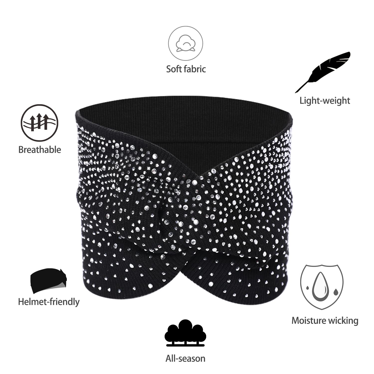 Sliverdew bandeau rhinestone bleu nuit, allure élégante.